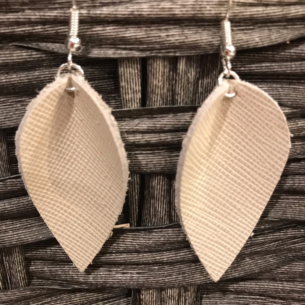 Cream off white leather earrings
